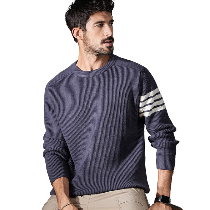 Cotton Striped Sleeve Knit Sweater Men