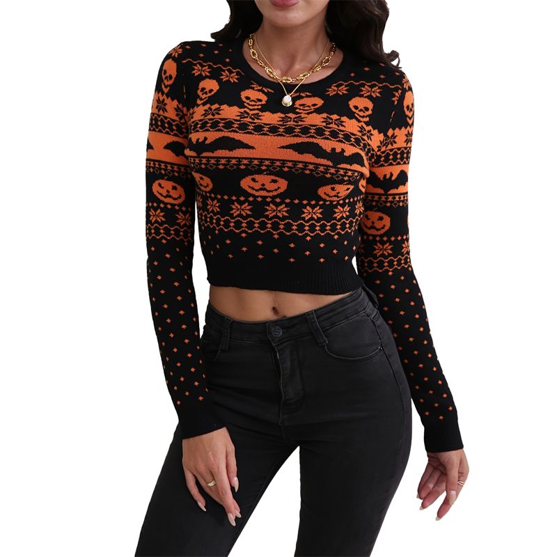 Halloween Bare Midriff Tops Knit Sweater Women