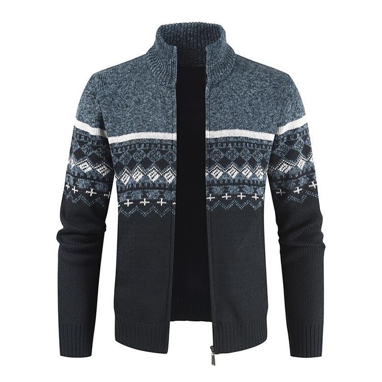 Jacquard Zipper Cardigan