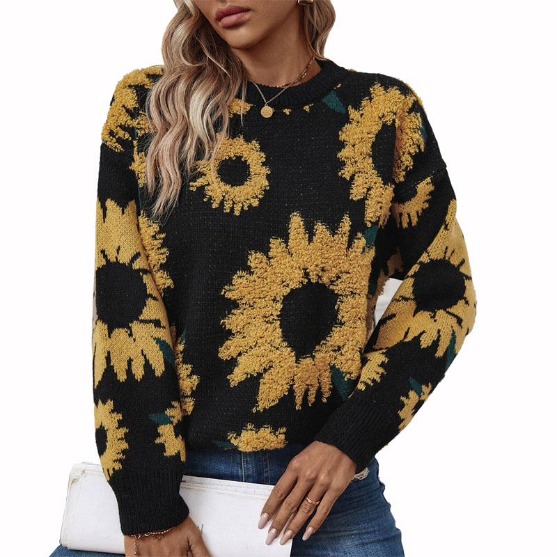 Sunflowers Crew Neck Pullover Sweater