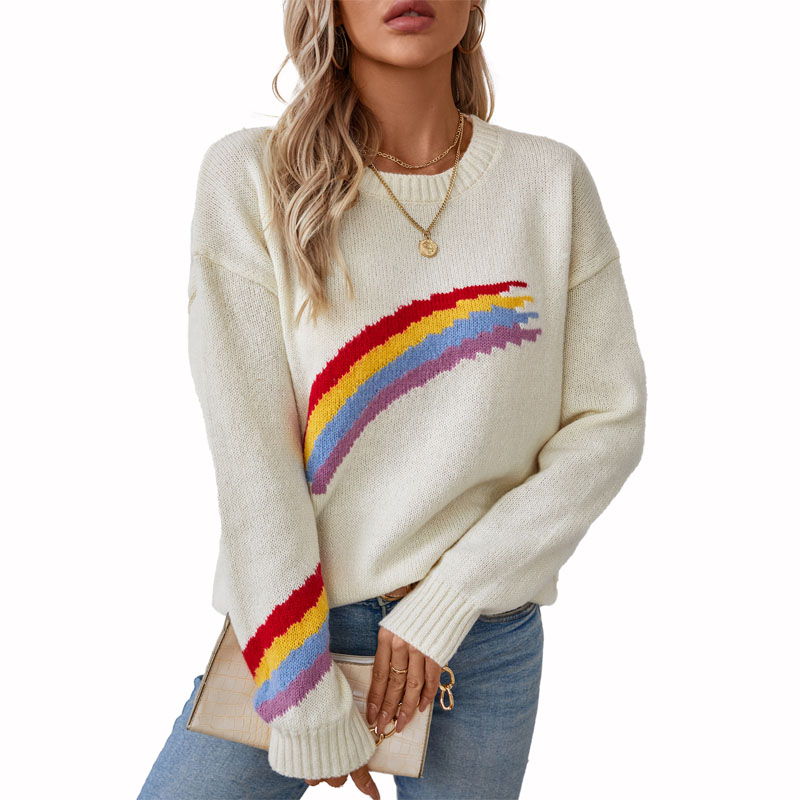 Women Rainbow Striped Sweater